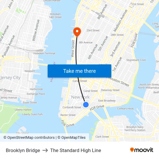 Brooklyn Bridge to The Standard High Line map