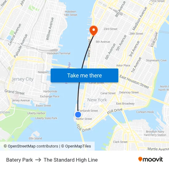 Batery Park to The Standard High Line map