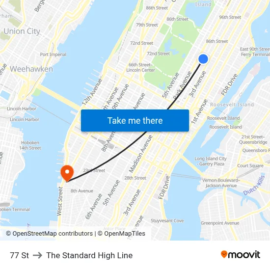 77 St to The Standard High Line map