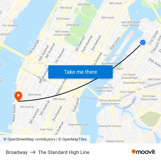Broadway to The Standard High Line map