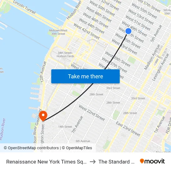 Renaissance New York Times Square by Marriott to The Standard High Line map