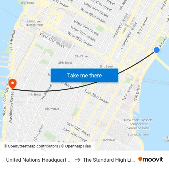 United Nations Headquarters to The Standard High Line map