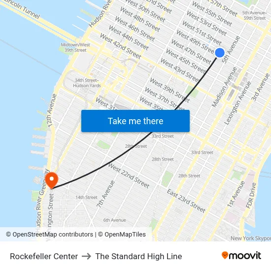 Rockefeller Center to The Standard High Line map