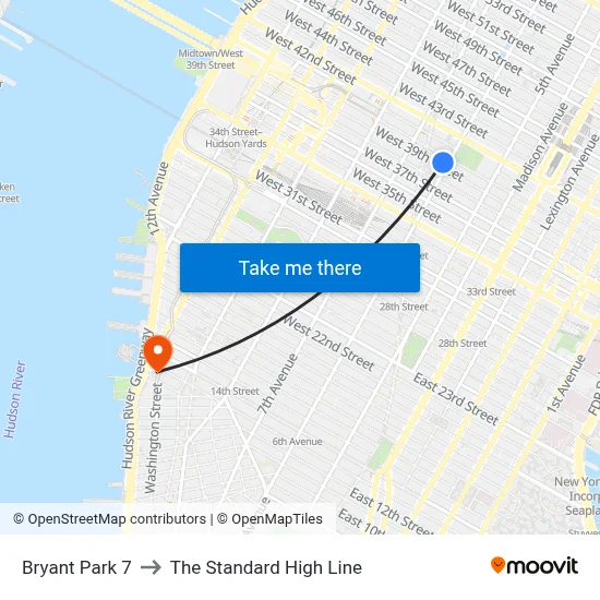 Bryant Park 7 to The Standard High Line map