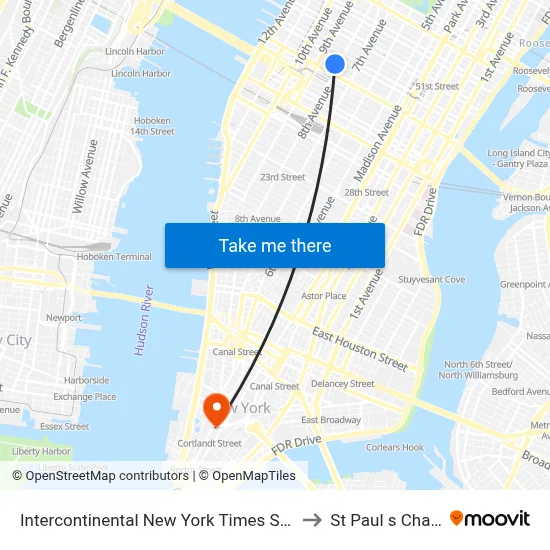 Intercontinental New York Times Square to St Paul s Chapel map