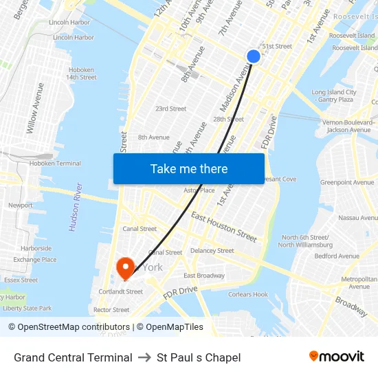 Grand Central Terminal to St Paul s Chapel map