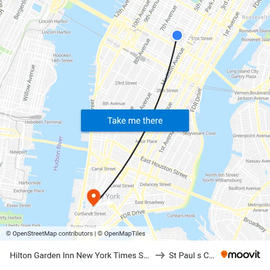 Hilton Garden Inn New York Times Square North to St Paul s Chapel map
