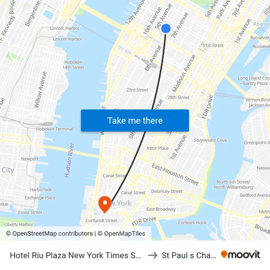 Hotel Riu Plaza New York Times Square to St Paul s Chapel map