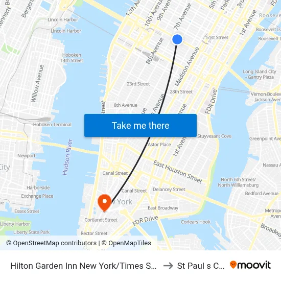 Hilton Garden Inn New York/Times Square Central to St Paul s Chapel map