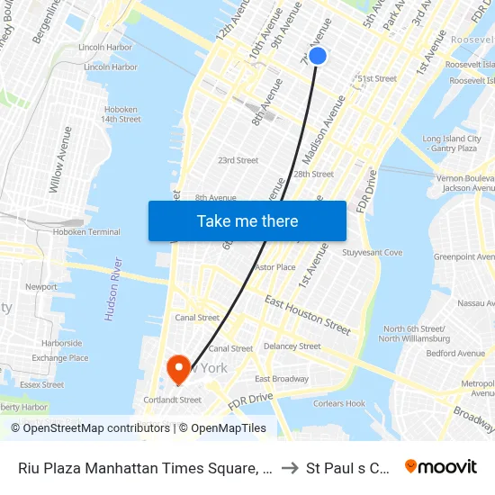 Riu Plaza Manhattan Times Square, New York to St Paul s Chapel map