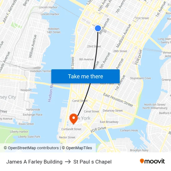 James A Farley Building to St Paul s Chapel map