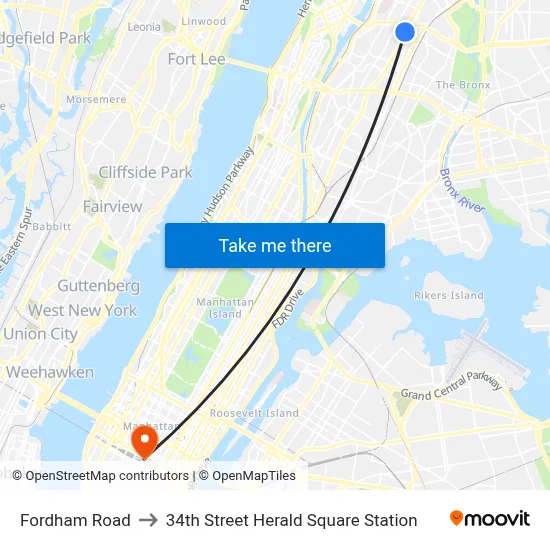 Fordham Road to 34th Street Herald Square Station map