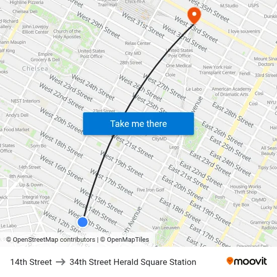 14th Street to 34th Street Herald Square Station map