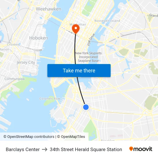 Barclays Center to 34th Street Herald Square Station map