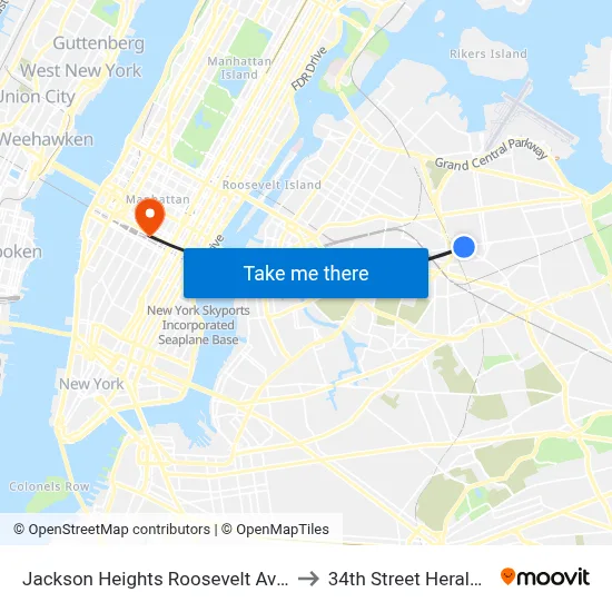 Jackson Heights Roosevelt Avenue 74th Street Station to 34th Street Herald Square Station map