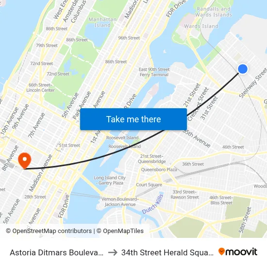 Astoria Ditmars Boulevard Station to 34th Street Herald Square Station map