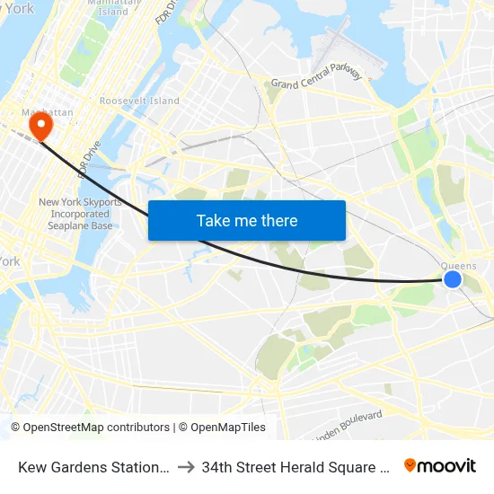Kew Gardens Station LIRR to 34th Street Herald Square Station map