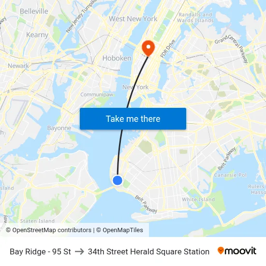 Bay Ridge - 95 St to 34th Street Herald Square Station map
