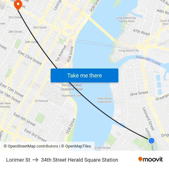 Lorimer St to 34th Street Herald Square Station map