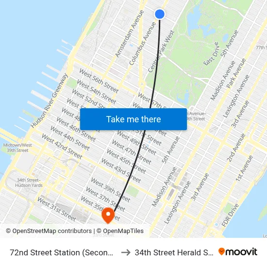 72nd Street Station (Second Avenue Subway) to 34th Street Herald Square Station map