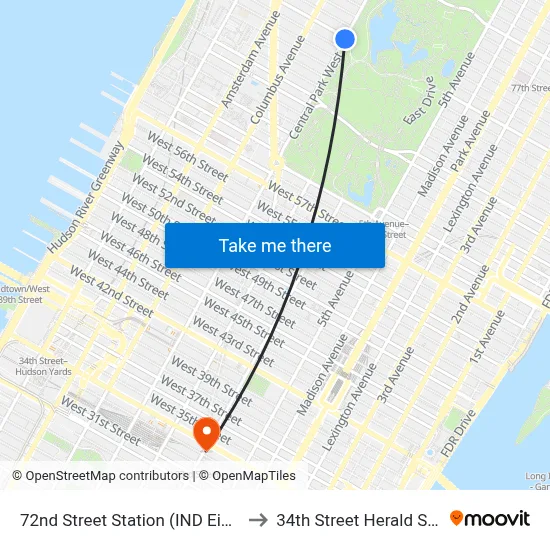 72nd Street Station (IND Eighth Avenue Line) to 34th Street Herald Square Station map