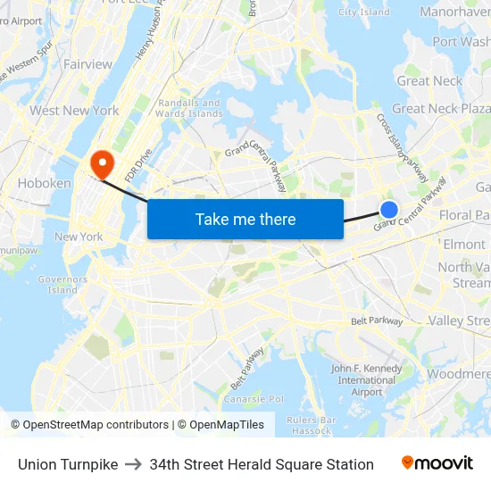 Union Turnpike to 34th Street Herald Square Station map