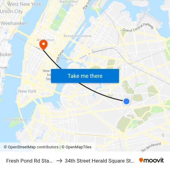 Fresh Pond Rd Station to 34th Street Herald Square Station map