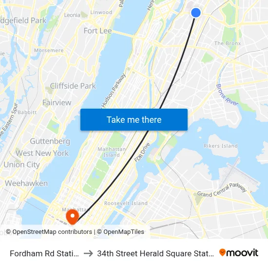 Fordham Rd Station to 34th Street Herald Square Station map