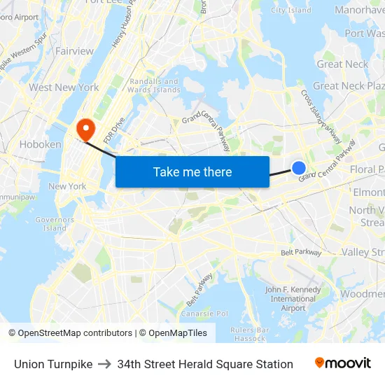 Union Turnpike to 34th Street Herald Square Station map