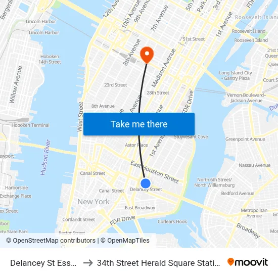 Delancey St Essex to 34th Street Herald Square Station map