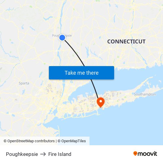 Poughkeepsie to Fire Island map