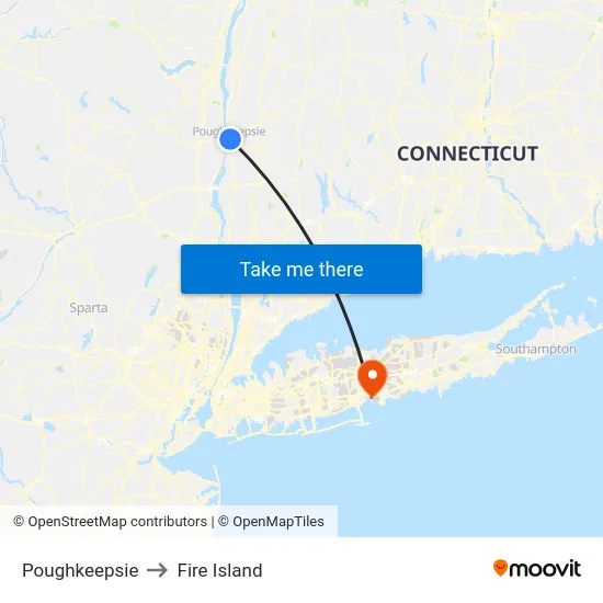 Poughkeepsie to Fire Island map