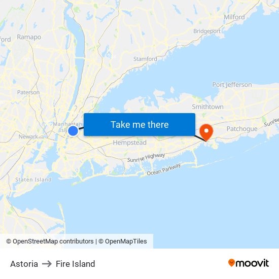 Astoria to Fire Island map