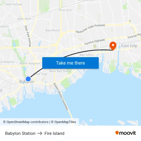 Babylon Station to Fire Island map