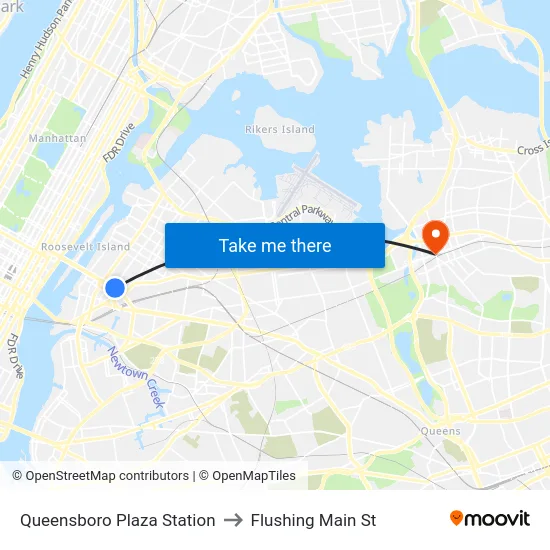 Queensboro Plaza Station to Flushing Main St map