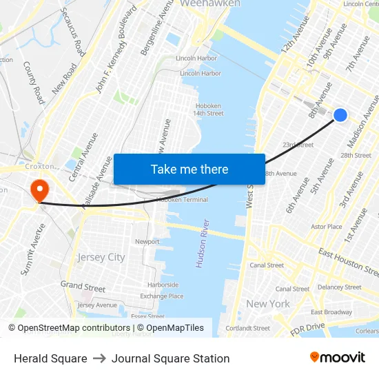 Herald Square to Journal Square Station map