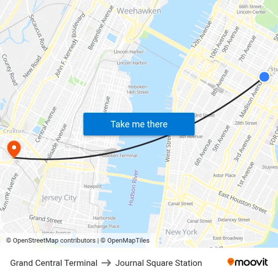Grand Central Terminal to Journal Square Station map