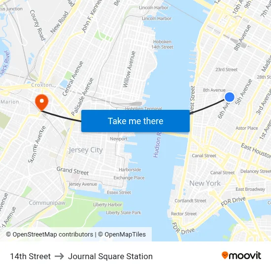 14th Street to Journal Square Station map