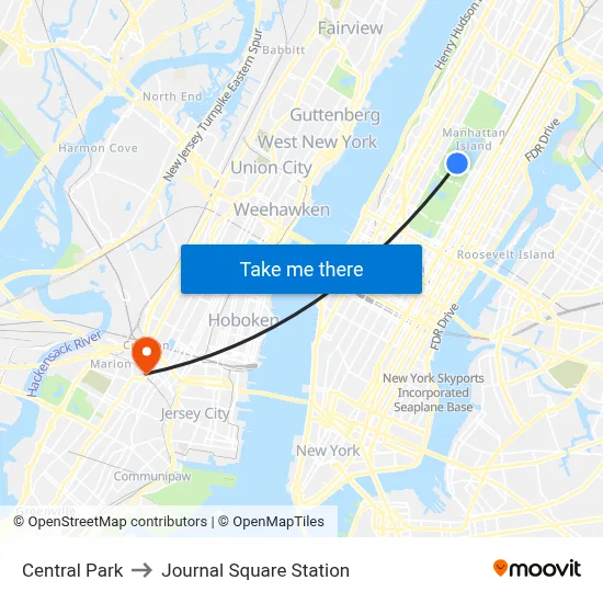 Central Park to Journal Square Station map