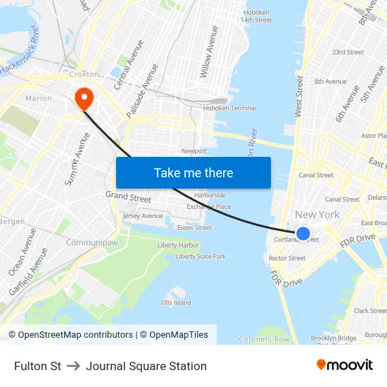 Fulton St to Journal Square Station map
