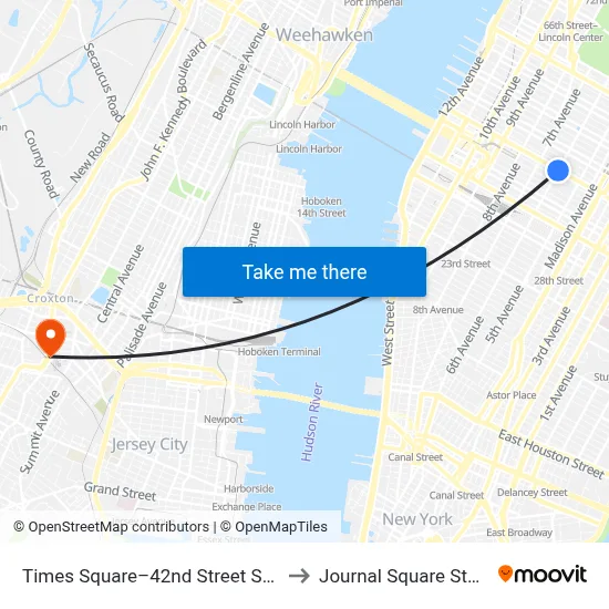 Times Square–42nd Street Station to Journal Square Station map