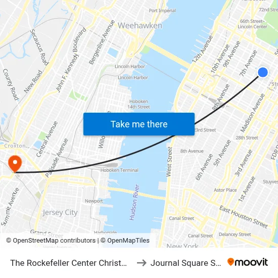The Rockefeller Center Christmas Tree to Journal Square Station map