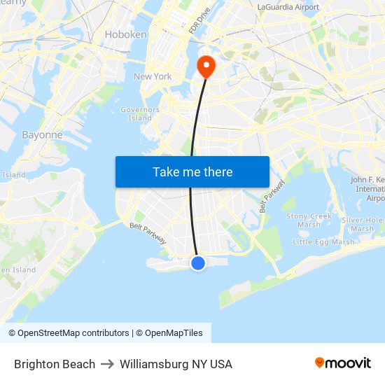 Brighton Beach to Williamsburg NY USA map