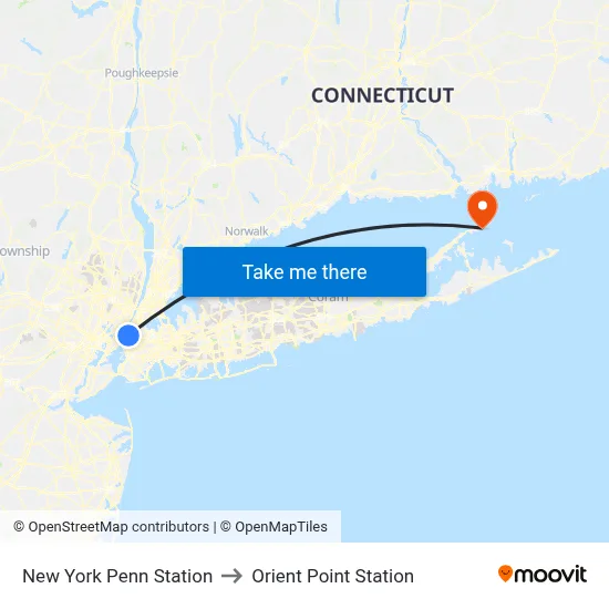 New York Penn Station to Orient Point Station map