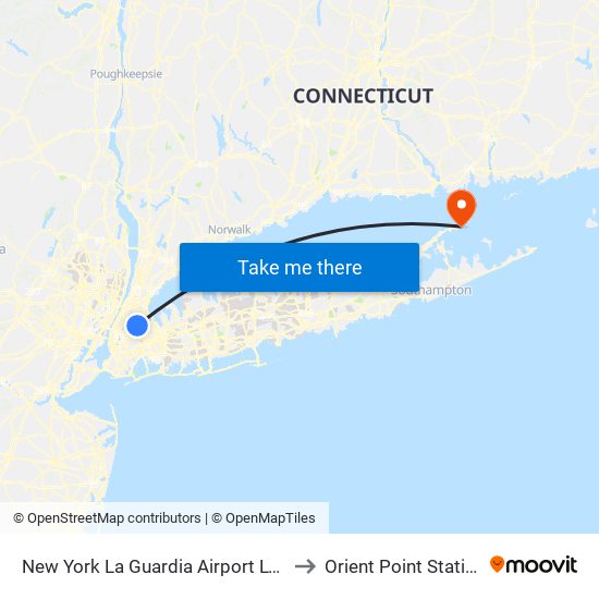 New York La Guardia Airport LGA to Orient Point Station map