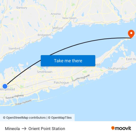 Mineola to Orient Point Station map