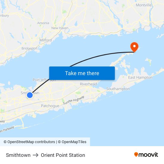 Smithtown to Orient Point Station map