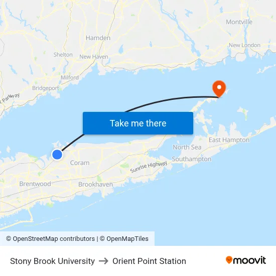 Stony Brook University to Orient Point Station map