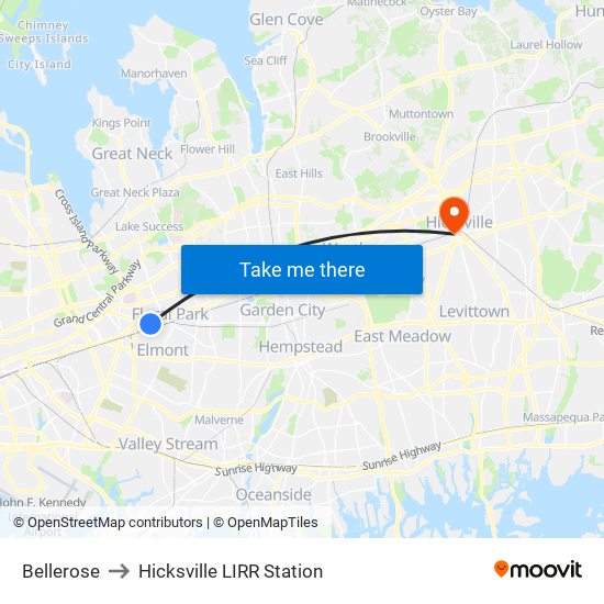 Bellerose to Hicksville LIRR Station map