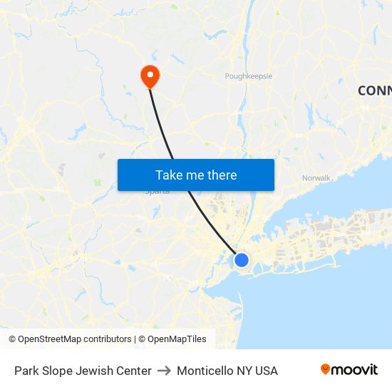 Park Slope Jewish Center to Monticello NY USA map